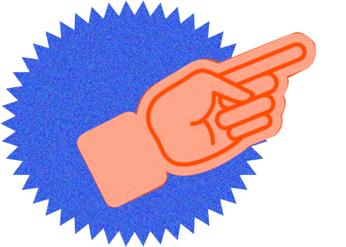 orange finger pointing right over blue burst